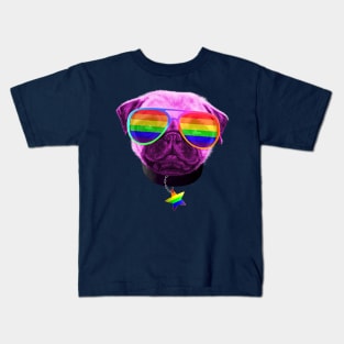 Gay Pride Pug LGBT Dog Rainbow Sunglasses Kids T-Shirt